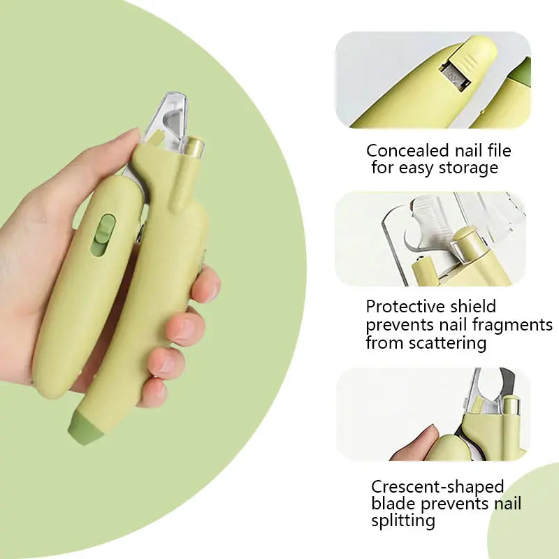 Professional Pet Nail Trimmer with LED Light and UV Lamp, Safe and Efficient Grooming, Sharp Blades, Integrated Nail File, Nail Collector, Ergonomic Non-Slip Handle for All Pet Sizes