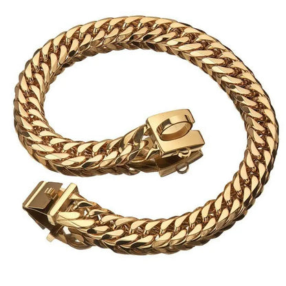 Pet Chain Dog Collar Leash 17Mm Gold Stainless Steel Necklace French Bulldog Pitbull Collar Strap Dropshipping Pet Suppliers