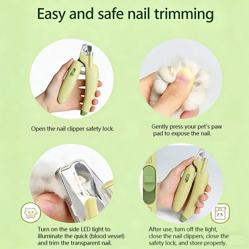Professional Pet Nail Trimmer with LED Light and UV Lamp, Safe and Efficient Grooming, Sharp Blades, Integrated Nail File, Nail Collector, Ergonomic Non-Slip Handle for All Pet Sizes