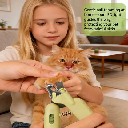 Professional Pet Nail Trimmer with LED Light and UV Lamp, Safe and Efficient Grooming, Sharp Blades, Integrated Nail File, Nail Collector, Ergonomic Non-Slip Handle for All Pet Sizes