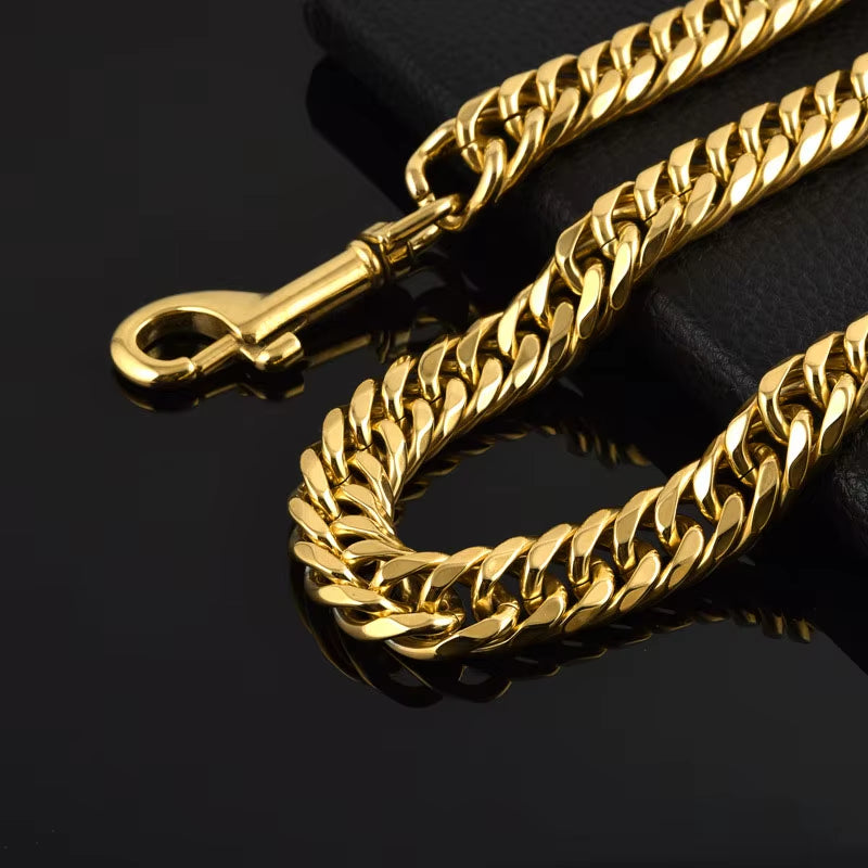 Pet Chain Dog Collar Leash 17Mm Gold Stainless Steel Necklace French Bulldog Pitbull Collar Strap Dropshipping Pet Suppliers