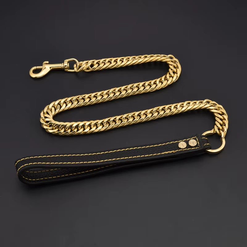 Pet Chain Dog Collar Leash 17Mm Gold Stainless Steel Necklace French Bulldog Pitbull Collar Strap Dropshipping Pet Suppliers