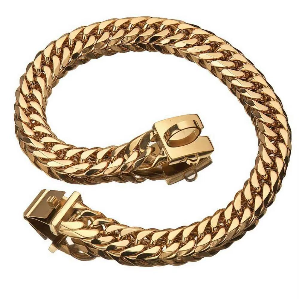 Pet Chain Dog Collar Leash 17Mm Gold Stainless Steel Necklace French Bulldog Pitbull Collar Strap Dropshipping Pet Suppliers